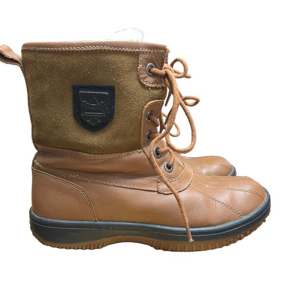 Atelier Noir Rudsak Womens Brown Leather Rubber Boots Shearling Lace Zip Size 9 - Picture 1 of 11